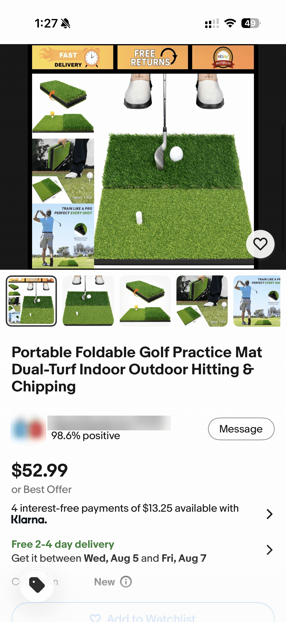 Foldable Dual-Turf Golf Mat on eBay